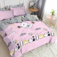  Постільна білизна Бязь Голд - "Котики" рожевий із сірим компаньойом 180х215 см двохспальний 
