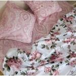 Постільна білизна Бязь Голд - біла з рожевим "Квіти" 180х215 см двохспальний розмір