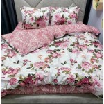  Постельное белье Бязь Голд - белый с розовым "Цветы" 180х215 см двуспальный размер 