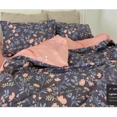   Постельное белье Бязь Голд - "Цветок" серый с розовым компаньоном 150х215 см полуторный