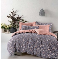   Постельное белье Бязь Голд - "Цветок" серый с розовым компаньоном 180х215 см двуспальный