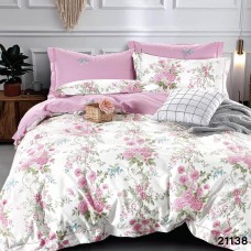   Постельное белье Бязь Голд - "Розы" белый с розовым компаньоном 180х215 см двуспальный