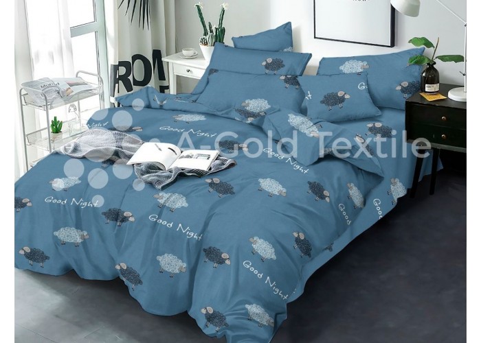   Постельное белье Бязь Голд - "Овечки" синий  180х215 см двуспальный размер 