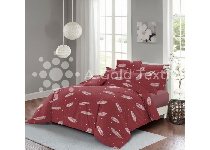 Постільна білизна Бязь Голд - червоний  "Пір'я" 180х215 см двохспальний розмір