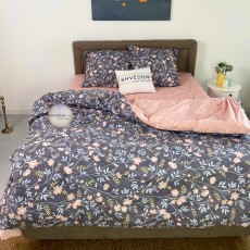   Постельное белье Бязь Голд - "Цветок" серый с розовым компаньоном 180х215 см двуспальный