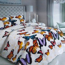  Постільна білизна Бязь Голд - "Метелики" молочний 180х215 см двохспальний