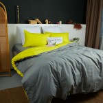  Набор постельного белья Страйп сатин компаньон Серый + Желтый 180х215 см