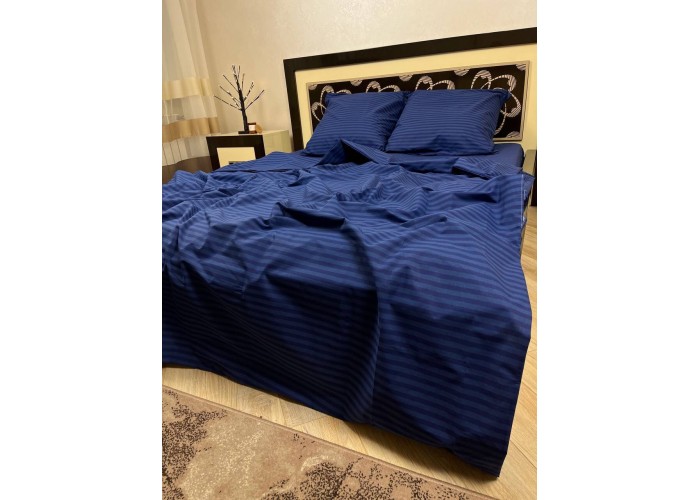 Постільна білизна DaMari Бязь Голд - синій "Страйп" 180х215 см двохспальний розмір