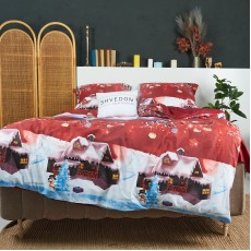 Рождественское постельное белье DaMari Бязь Голд - "Різдвяний бум" цвет красный 200х215 см евро