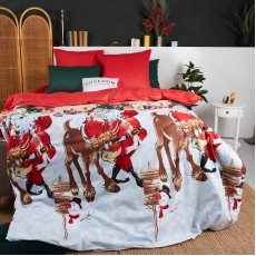 Рождественское постельное белье DaMari Бязь Голд - "Санта и Рудольф" цвет красный 200х215 см евро