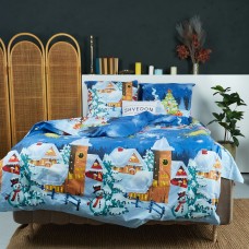Різдвяна постільна білизна DaMari Бязь Голд -  "Ніч перед Різдвом" колір синій 180х215 см двохспальний 