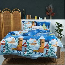 Рождественское постельное белье DaMari Бязь Голд - "Ночь перед Рождеством" цвет синий 180х215 см двуспальный