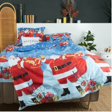 Рождественское постельное белье DaMari Бязь Голд - "Санты" цвет синий 180х215 см двуспальный