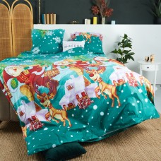 Рождественское постельное белье DaMari Бязь Голд - "Санта Клаус" цвет зеленый 150х215 см полуторный