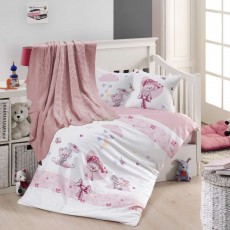 Постельное белье + вязаный плед в кроватку First Choice 100×150 см Pink Cat 100% бамбук