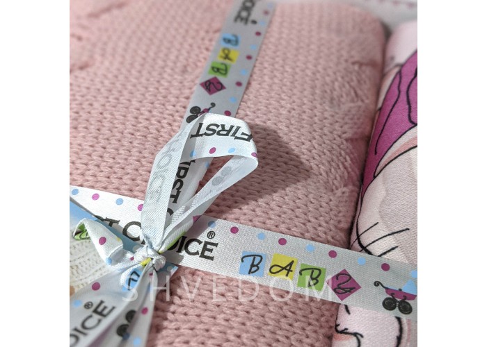 Постельное белье бамбук с вязаным пледом в наборе First Choice Baby Nirvana 100×150 см Pink Cat