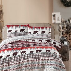 Постільна білизна фланель Туреччина First Choice "Cozy Tile" полярні ведмедики червоний колір 200х220 (50х70 см)