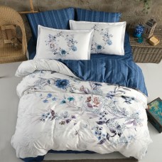 Постельное белье La Romano Premium Satin 200х220 см Floral Blue Белый + Синий