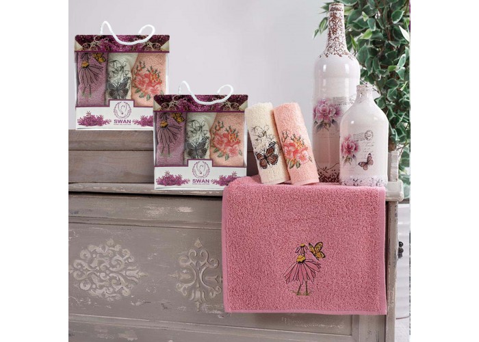  Кухонные махровые полотенца в наборе Swan Flower 30х50 см 3 шт.
