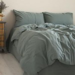 Комплект постельного белья Limasso Stonewashed 200 х 220 см евро "Natural Green" Варенный Хлопок 