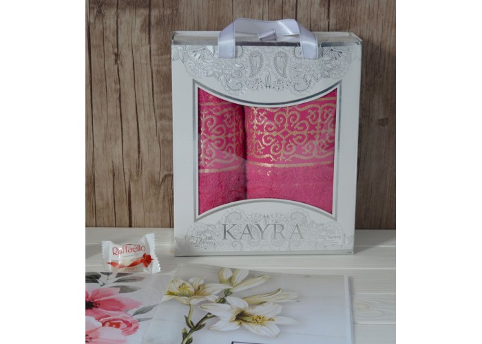 Набір махрових рушників Туреччина Kayra Premium Asia фуксія 50х90 см + 70х140 см 2шт
