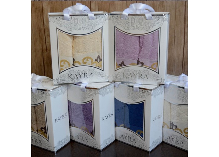 Набір махрових рушників Туреччина Kayra Premium Tower молочний 50х90 см + 70х140 см 2шт